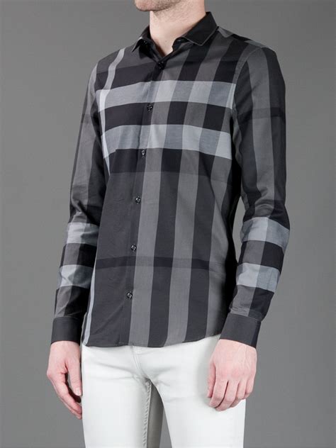 burberry light grey check shirt|burberry men's button up shirt.